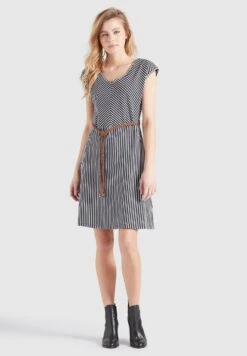 Khujo Leifa - Jurk - Dunkelblau-Weiß Gestreift -Khujo Verkoopwinkel fb1a0eb46bf8452b84f50535030081ef